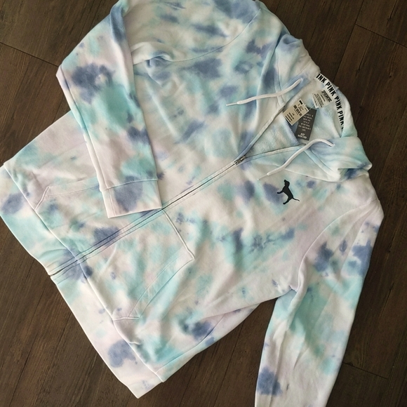 New NWT PINK Women's size Large Tie Dye Sweatshirt Zip Up Hoodie - Picture 4 of 4